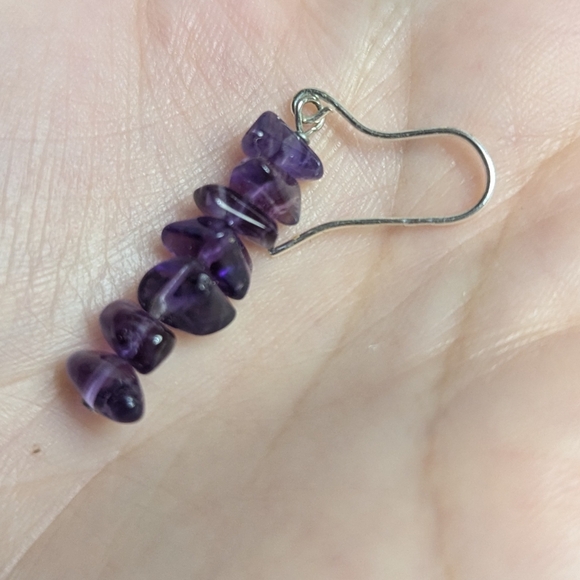 Argentium Silver amethyst crystal earrings with silver hooks - Picture 3 of 6